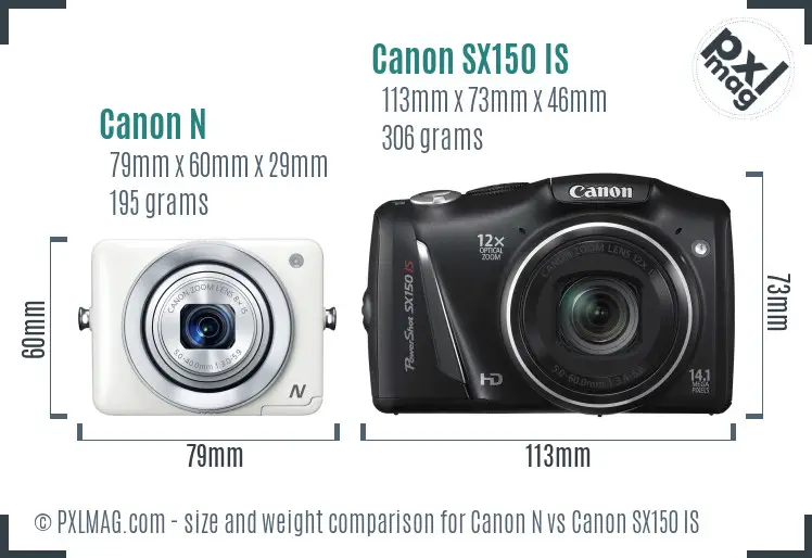 Canon N vs Canon SX150 IS size comparison
