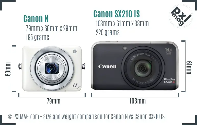 Canon N vs Canon SX210 IS size comparison