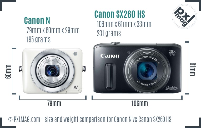 Canon N vs Canon SX260 HS size comparison Canon N vs Canon SX260 HS size comparison