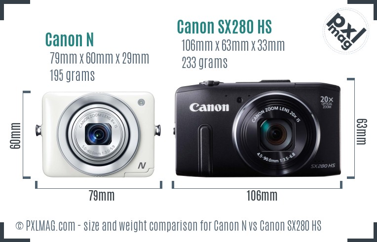 Canon N vs Canon SX280 HS size comparison Canon N vs Canon SX280 HS size comparison