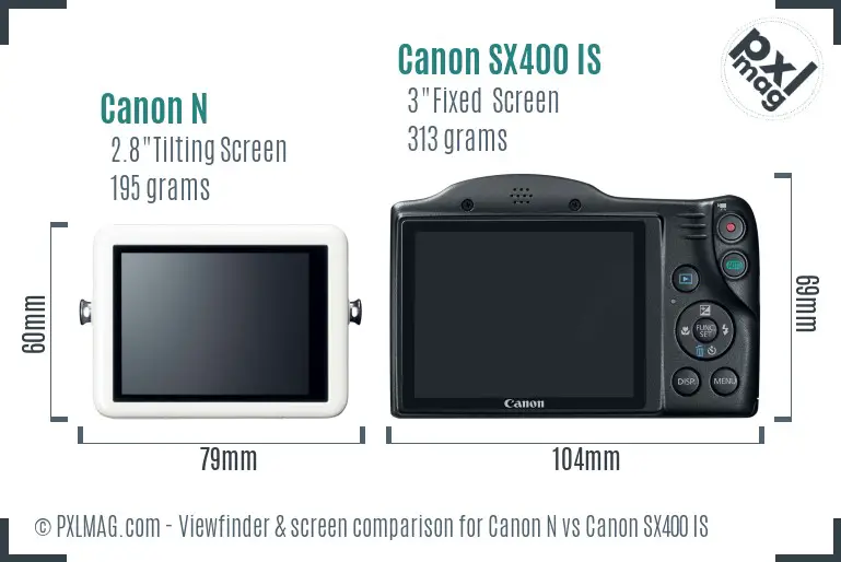 Canon N vs Canon SX400 IS Screen and Viewfinder comparison Canon N vs Canon SX400 IS Screen and Viewfinder comparison