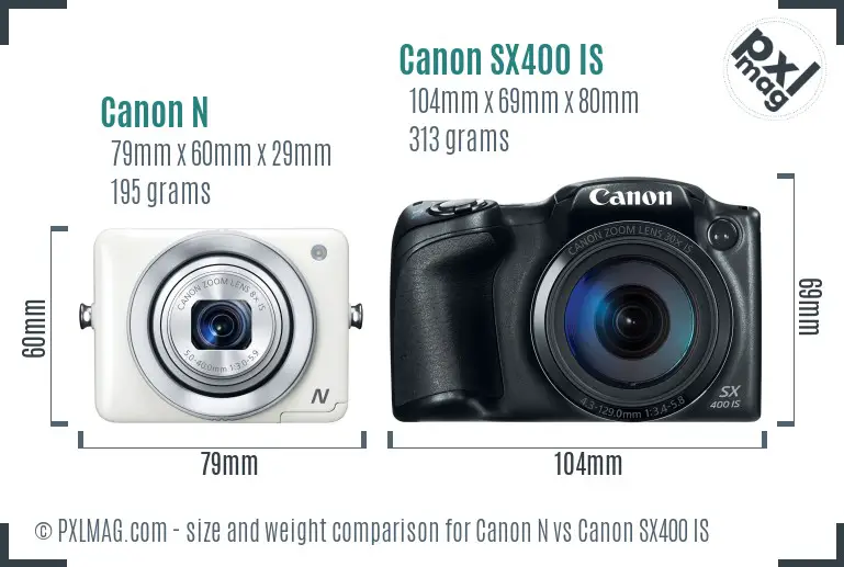 Canon N vs Canon SX400 IS size comparison Canon N vs Canon SX400 IS size comparison