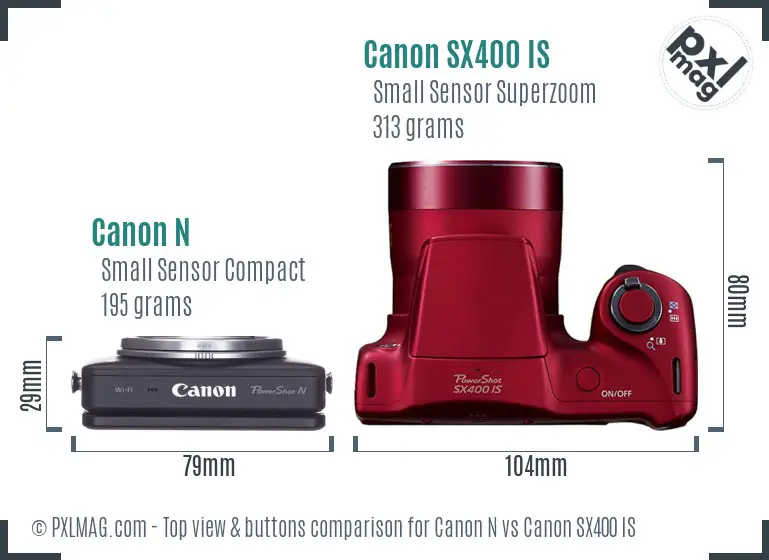 Canon N vs Canon SX400 IS top view buttons comparison Canon N vs Canon SX400 IS top view buttons comparison