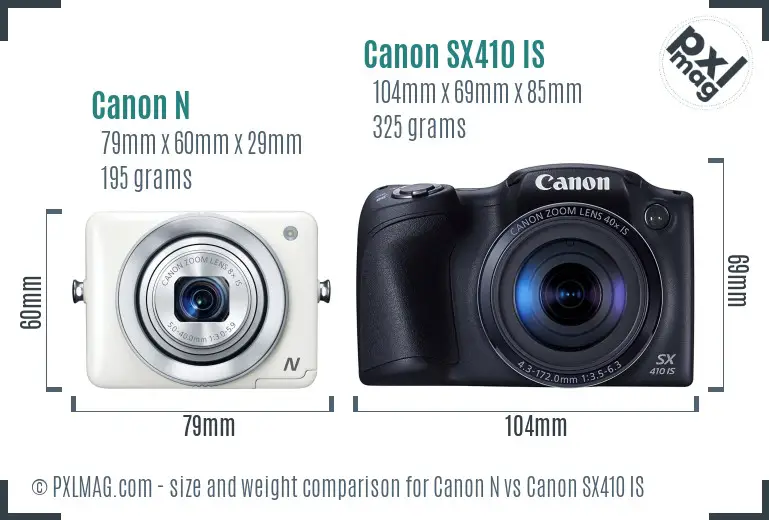 Canon N vs Canon SX410 IS size comparison