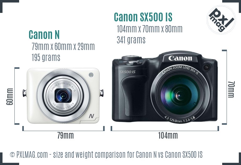 Canon N vs Canon SX500 IS size comparison