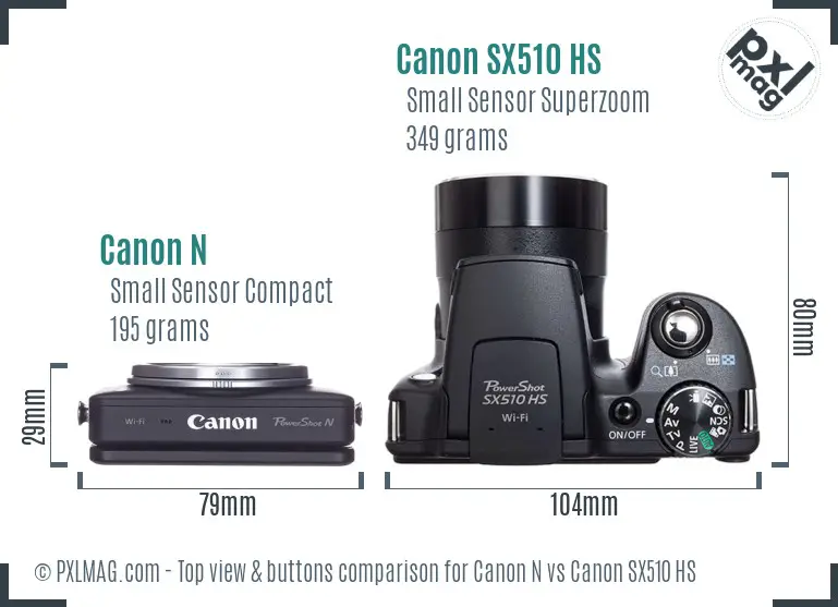 Canon N vs Canon SX510 HS top view buttons comparison