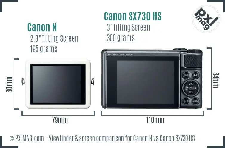 Canon N vs Canon SX730 HS Screen and Viewfinder comparison