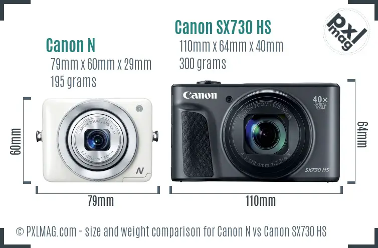 Canon N vs Canon SX730 HS size comparison