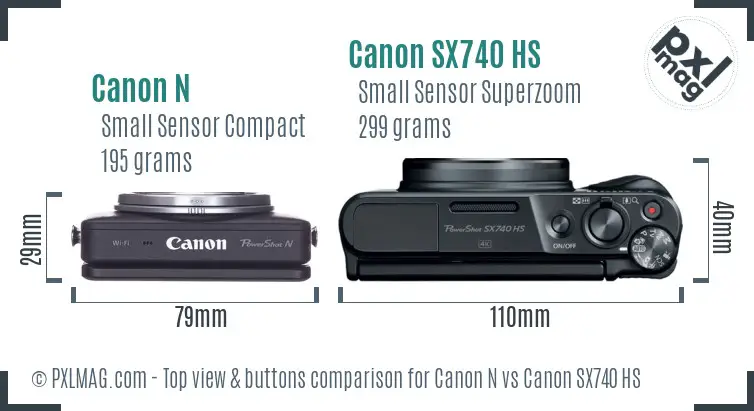 Canon N vs Canon SX740 HS top view buttons comparison