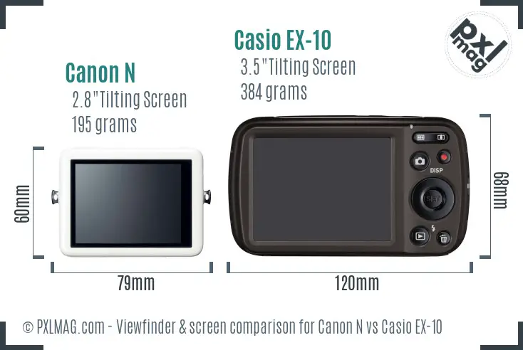 Canon N vs Casio EX-10 Screen and Viewfinder comparison