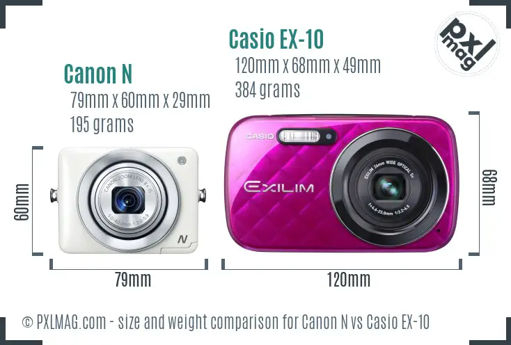 Canon N vs Casio EX-10 size comparison