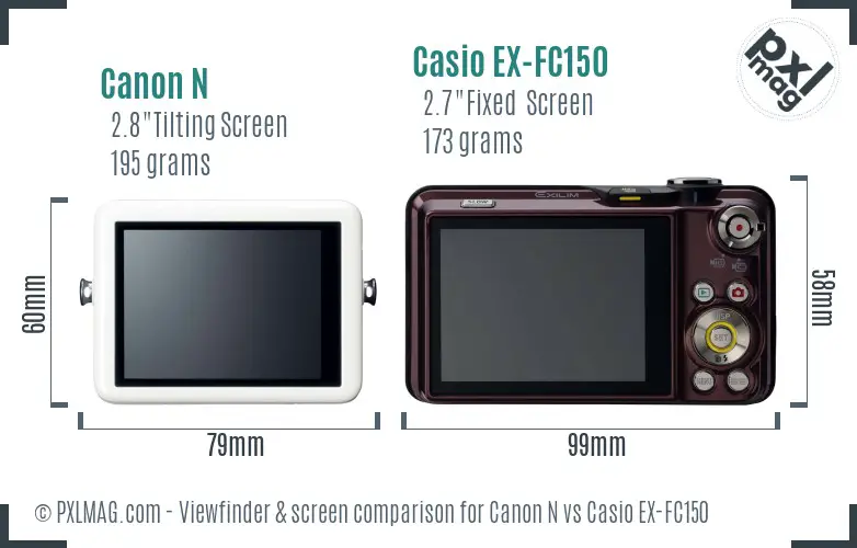 Canon N vs Casio EX-FC150 Screen and Viewfinder comparison