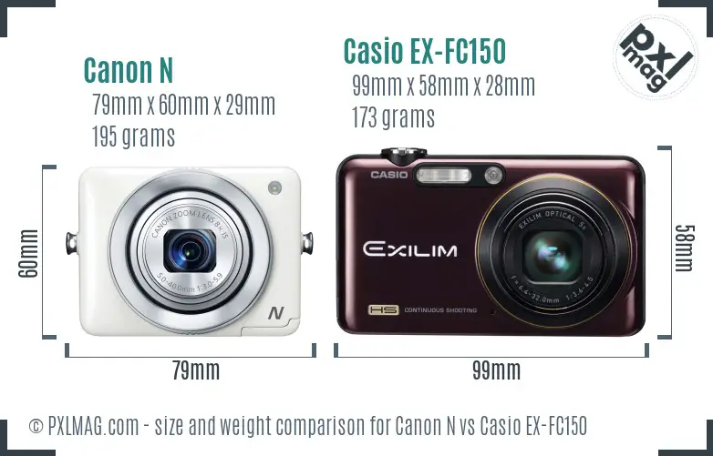 Canon N vs Casio EX-FC150 size comparison