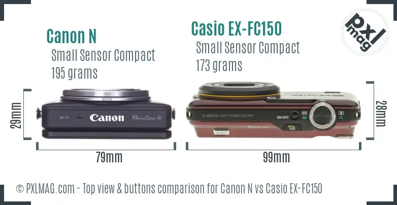 Canon N vs Casio EX-FC150 top view buttons comparison