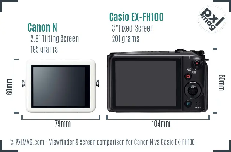 Canon N vs Casio EX-FH100 Screen and Viewfinder comparison