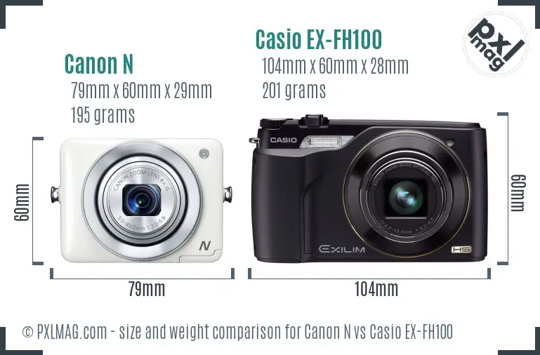 Canon N vs Casio EX-FH100 size comparison