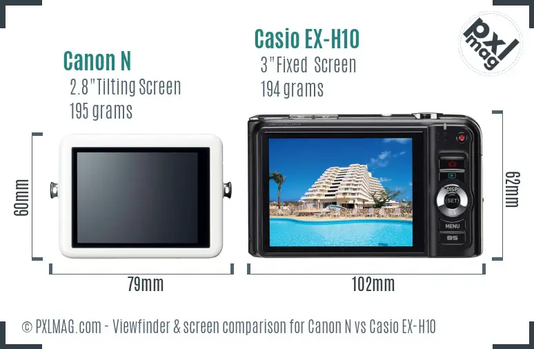 Canon N vs Casio EX-H10 Screen and Viewfinder comparison Canon N vs Casio EX-H10 Screen and Viewfinder comparison