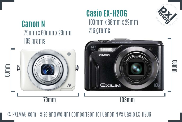 Canon N vs Casio EX-H20G size comparison