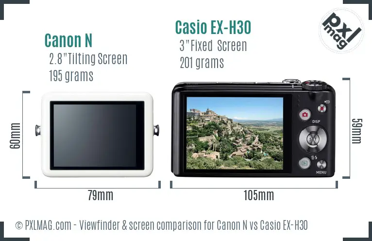 Canon N vs Casio EX-H30 Screen and Viewfinder comparison Canon N vs Casio EX-H30 Screen and Viewfinder comparison