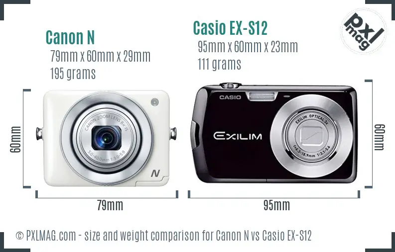 Canon N vs Casio EX-S12 size comparison Canon N vs Casio EX-S12 size comparison