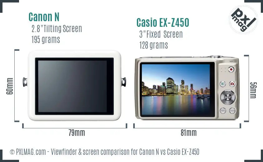 Canon N vs Casio EX-Z450 Screen and Viewfinder comparison