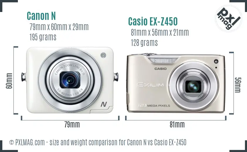 Canon N vs Casio EX-Z450 size comparison