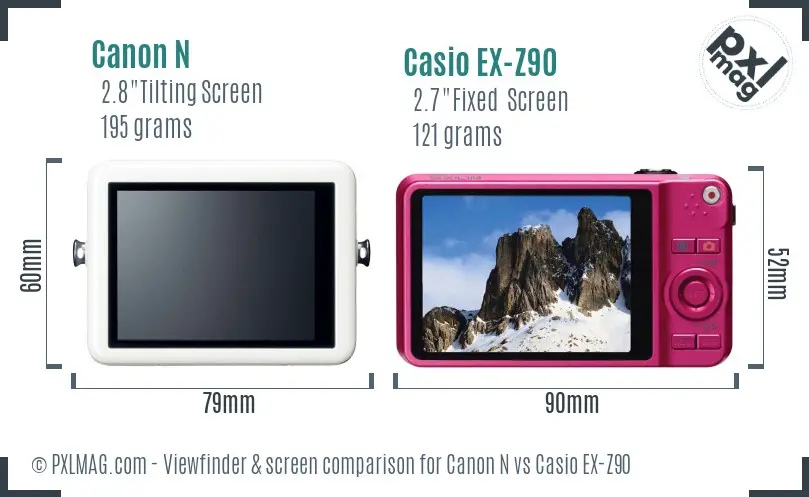 Canon N vs Casio EX-Z90 Screen and Viewfinder comparison
