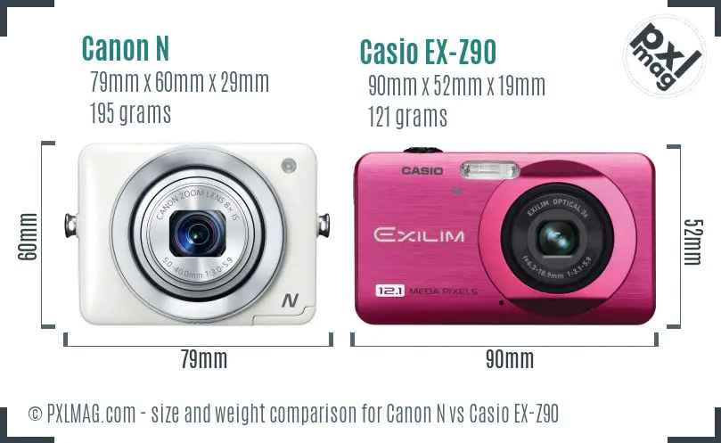 Canon N vs Casio EX-Z90 size comparison