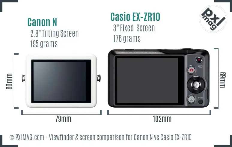 Canon N vs Casio EX-ZR10 Screen and Viewfinder comparison