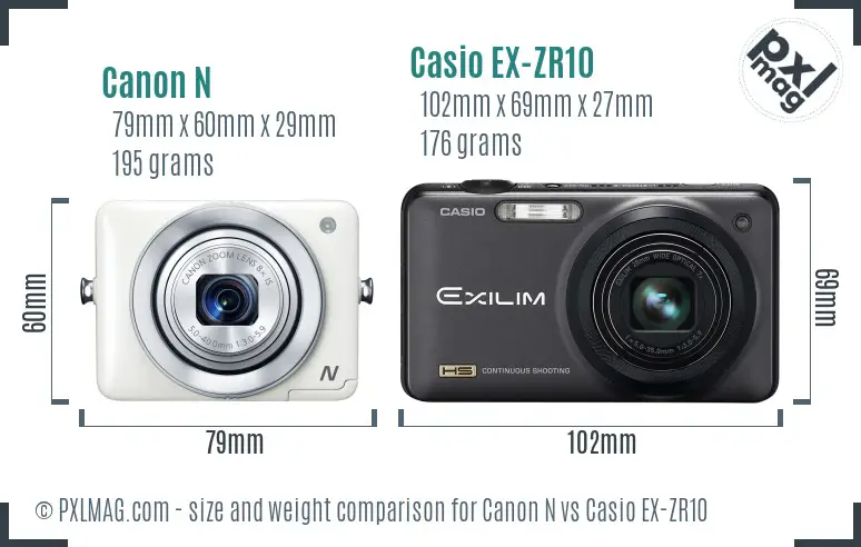 Canon N vs Casio EX-ZR10 size comparison