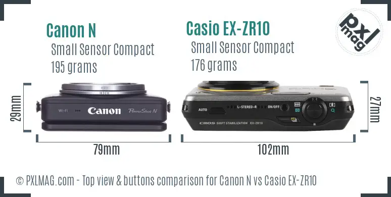Canon N vs Casio EX-ZR10 top view buttons comparison
