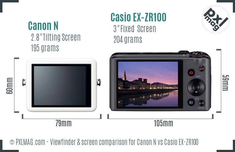 Canon N vs Casio EX-ZR100 Screen and Viewfinder comparison