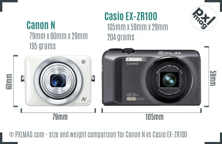 Canon N vs Casio EX-ZR100 size comparison