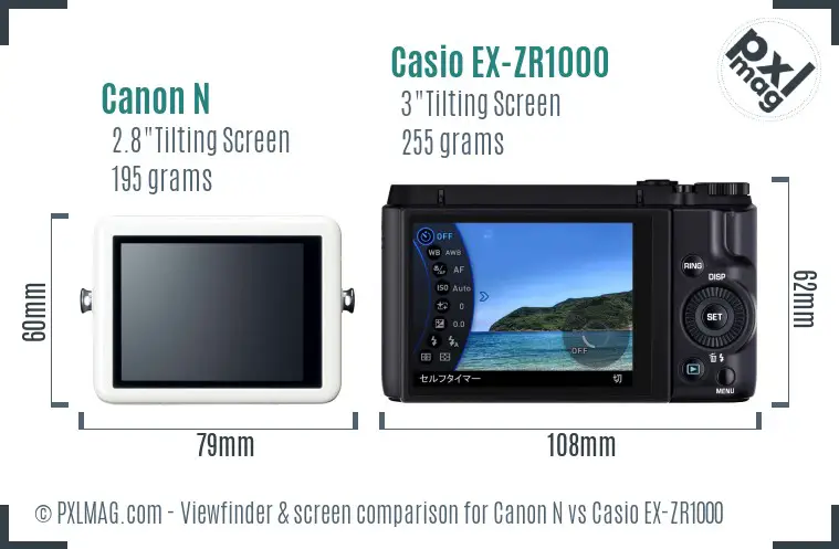 Canon N vs Casio EX-ZR1000 Screen and Viewfinder comparison
