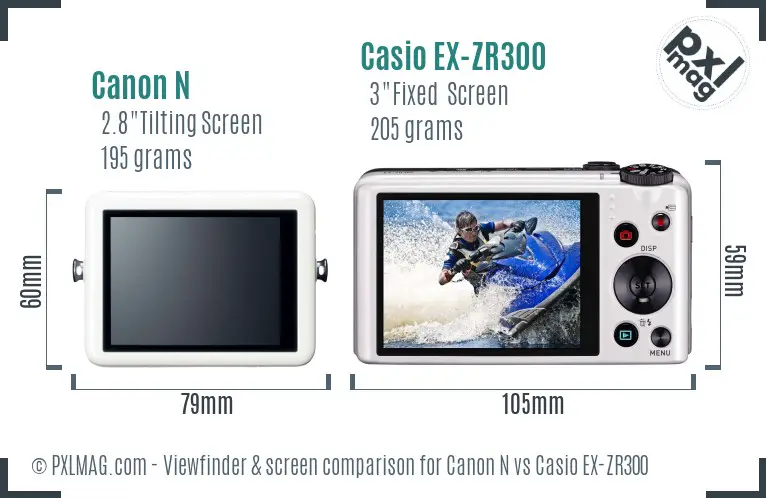 Canon N vs Casio EX-ZR300 Screen and Viewfinder comparison