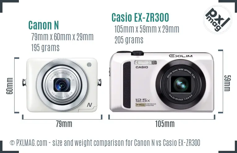 Canon N vs Casio EX-ZR300 size comparison