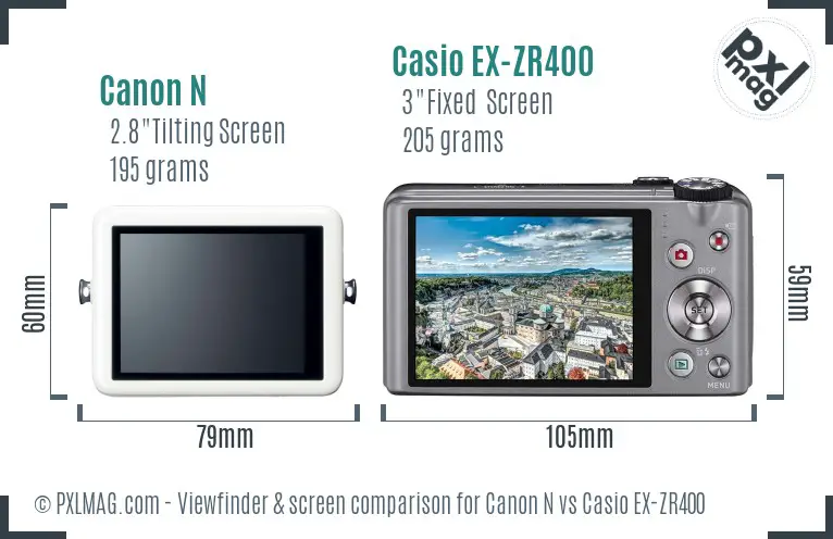Canon N vs Casio EX-ZR400 Screen and Viewfinder comparison Canon N vs Casio EX-ZR400 Screen and Viewfinder comparison