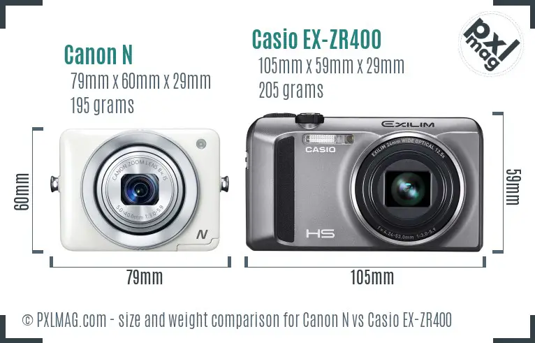 Canon N vs Casio EX-ZR400 size comparison Canon N vs Casio EX-ZR400 size comparison