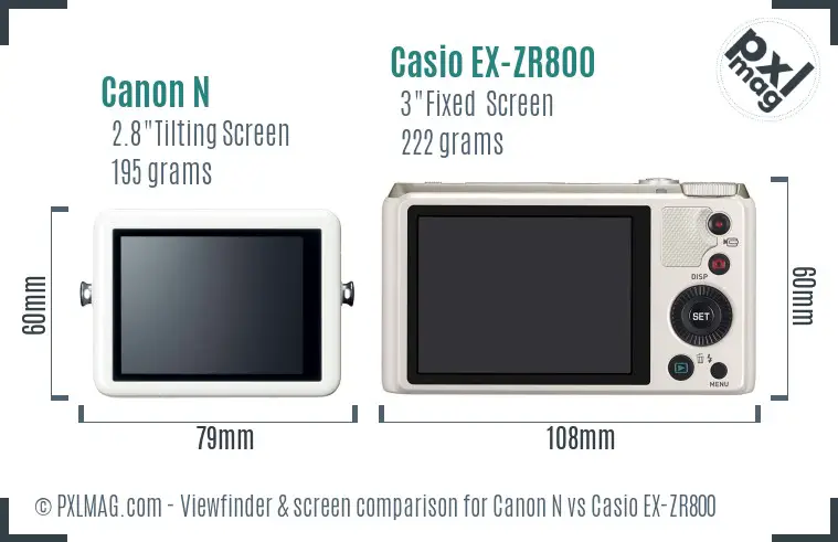 Canon N vs Casio EX-ZR800 Screen and Viewfinder comparison