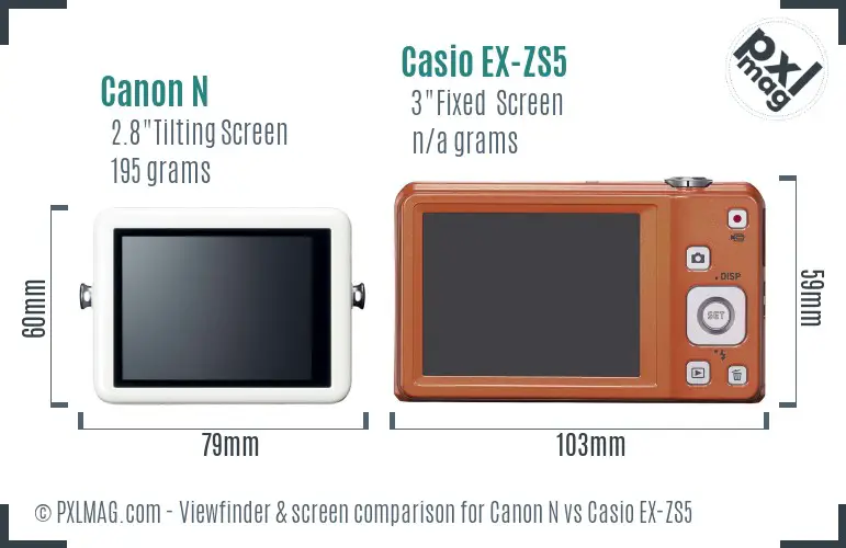 Canon N vs Casio EX-ZS5 Screen and Viewfinder comparison