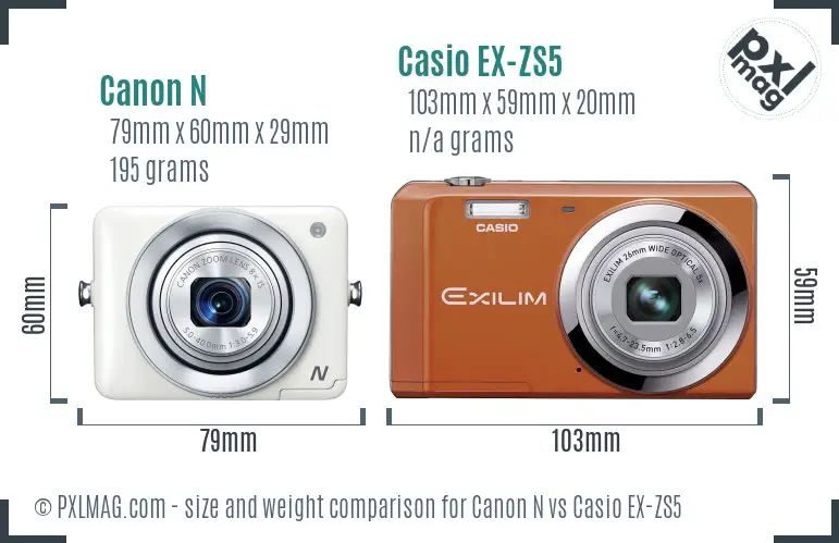 Canon N vs Casio EX-ZS5 size comparison