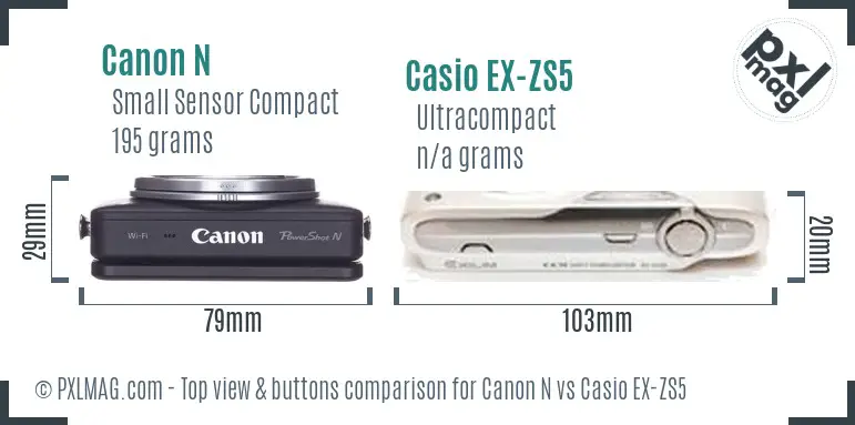 Canon N vs Casio EX-ZS5 top view buttons comparison