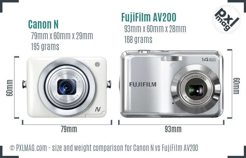 Canon N vs FujiFilm AV200 size comparison