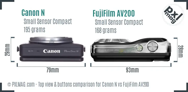 Canon N vs FujiFilm AV200 top view buttons comparison
