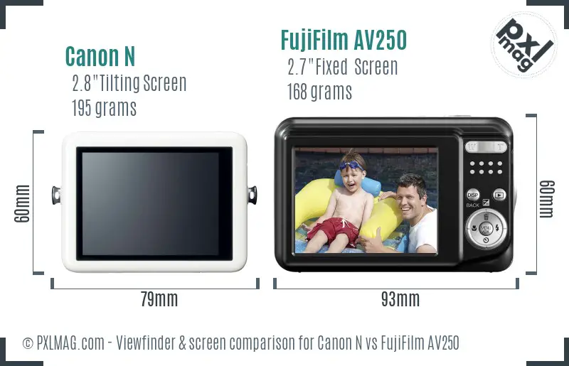 Canon N vs FujiFilm AV250 Screen and Viewfinder comparison