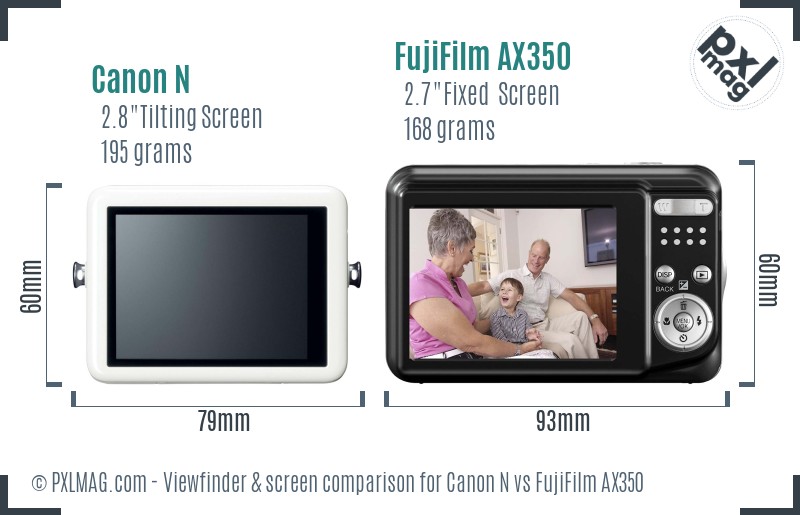 Canon N vs FujiFilm AX350 Screen and Viewfinder comparison