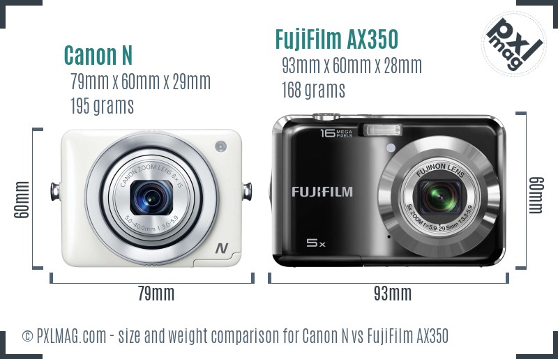 Canon N vs FujiFilm AX350 size comparison