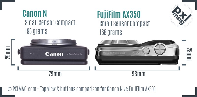 Canon N vs FujiFilm AX350 top view buttons comparison