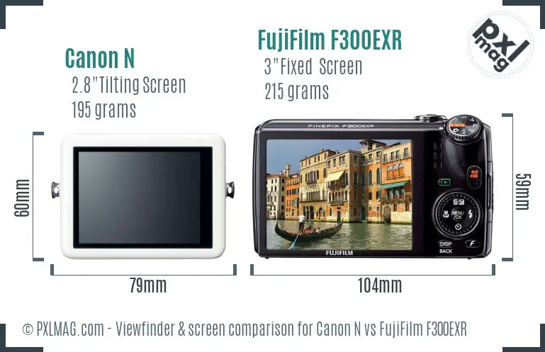 Canon N vs FujiFilm F300EXR Screen and Viewfinder comparison