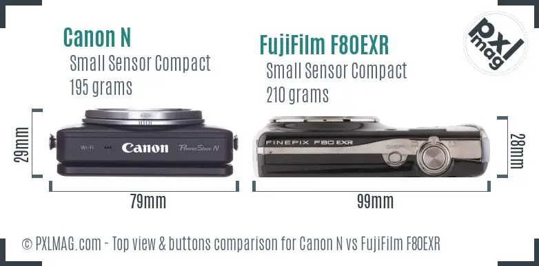 Canon N vs FujiFilm F80EXR top view buttons comparison